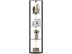 Lampadaire led avec étagère en verre, 3 niveaux de luminosité, interrupteur au pied, pour salon ou chambre, noir