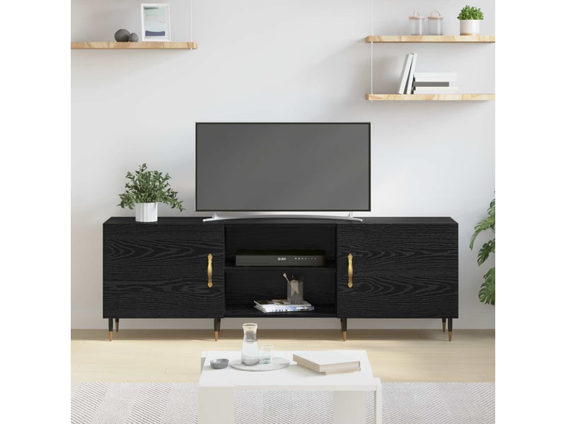 Meuble tv - banc tv - meuble de rangement 150 x 30 x 50 cm chêne noir bois d'ingénierie - Conforama D
