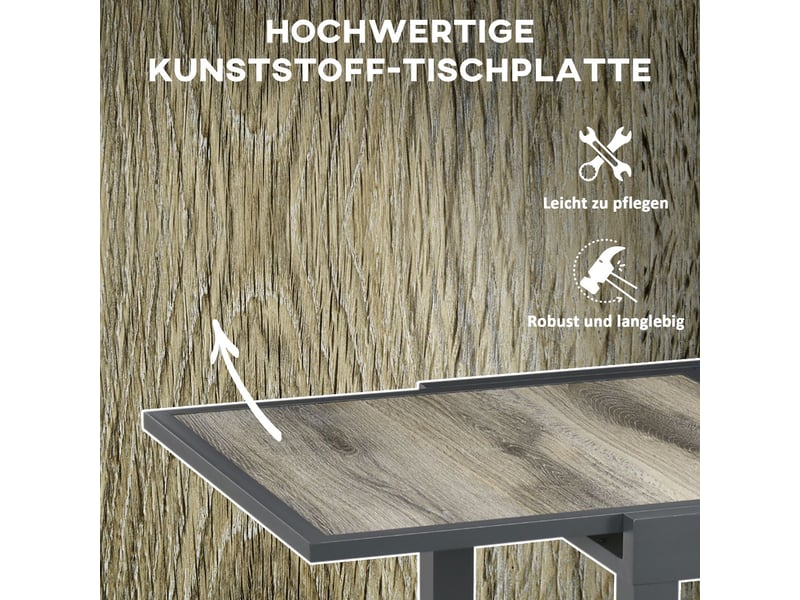  Table à manger 160 x 80 x 75 cm plateau extensible table de salle à manger structure en aluminium aspect bois finition beige et grise  - Conforama E