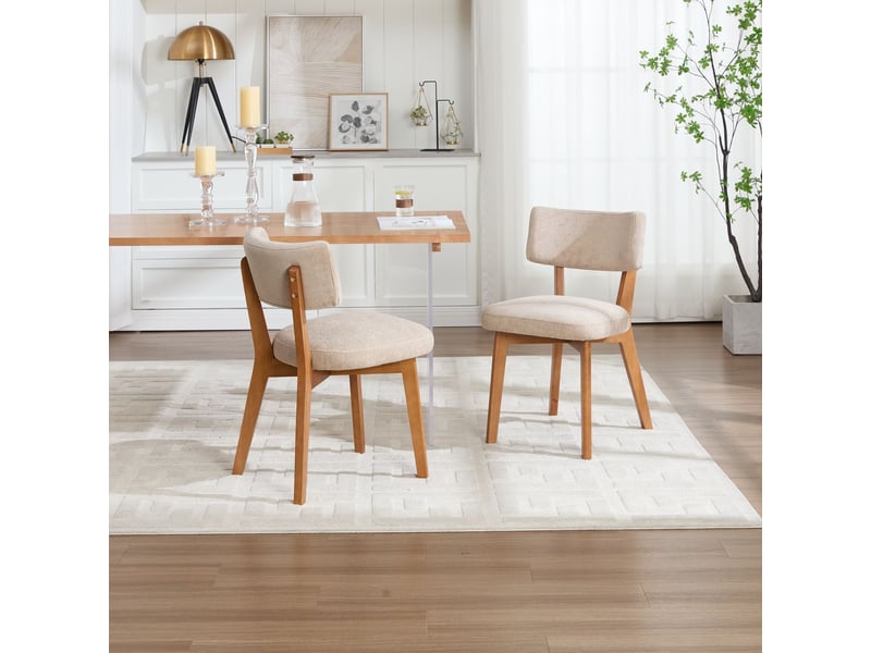 Chaise de cuisine siège en lin rembourré piètement en bois massif tissu de couleur kaki style moderne du milieu du siècle - Conforama B