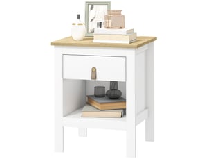 Table de chevet avec 1 tiroir, compartiment ouvert, poignée en pu, table d'appoint pour salon ou chambre, 45 x 40 x 55 cm, blanche