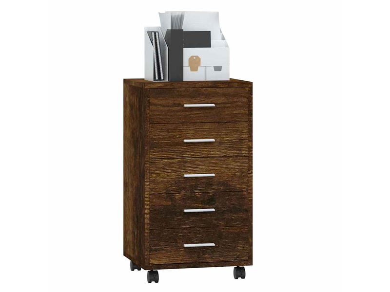  Armoire de rangement bureau, armoire à tiroirs avec roulettes chêne fumé bois d'ingénierie  - Conforama C