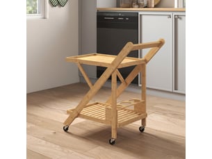 Desserte de cuisine en bambou chariot de service pliable 2 plateaux 4 roues 3 casiers à vin 66 x 40 x 70 cm bois naturel