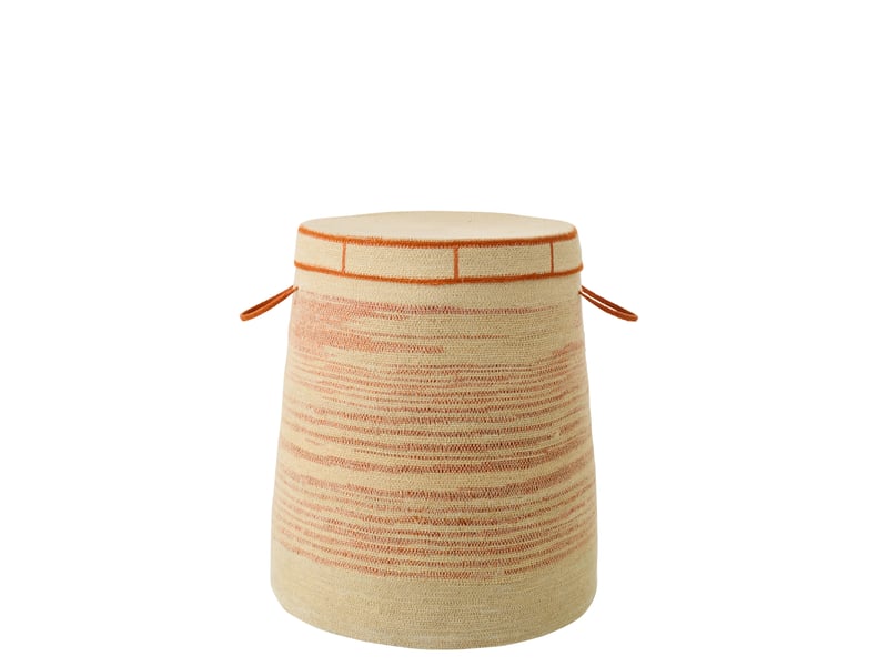 Panier avec anse + couvercle ligné jonc de mer naturelorange foncé 64841