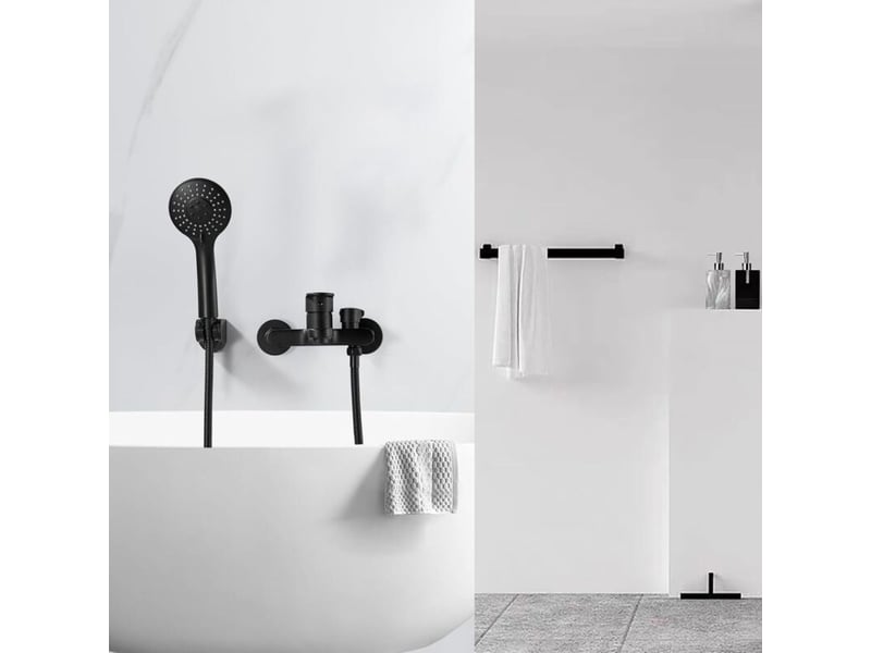 Mitigeur baignoire noir, robinet baignoire avec douchette et flexible de douche (1.5m) support, mitigeur monocommande douche mural - Conforama C