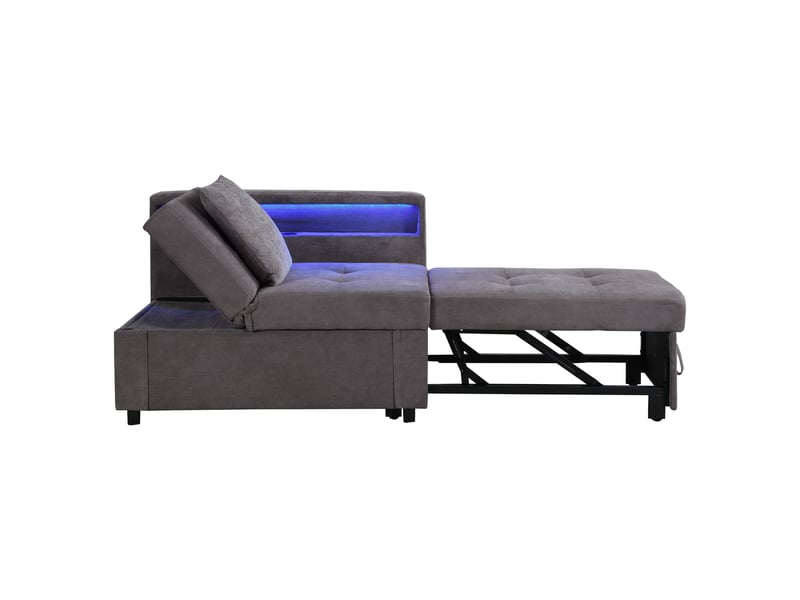  Canapé-lit 3 en 1 en lin gris foncé, dossier réglable, led et ports usb-type-c, convertible pour petits espaces  - Conforama A