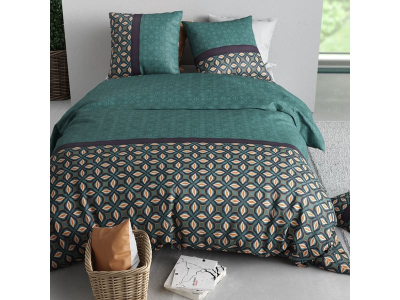  Parure housse de couette 260x240cm + 2 taies motif art-déco vert 100% coton - salman SALMAN - Conforama C