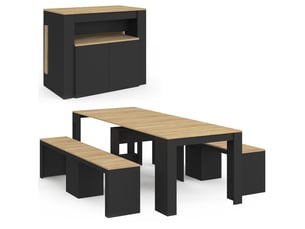 Ensemble table console avec bancs extensibles orlando 10 personnes 235 cm bois noir et façon hêtre