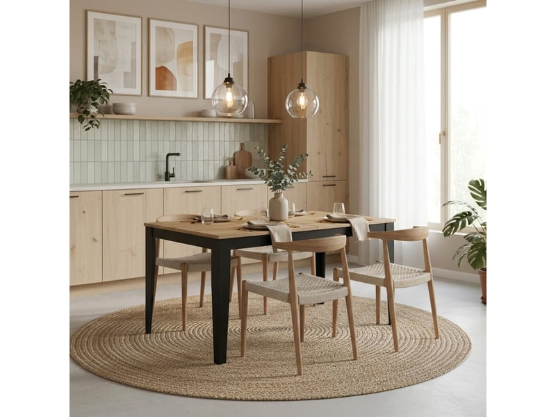  Table de salle à manger extensible avec pieds noirs 156316x90 moon - chêne  - Conforama B