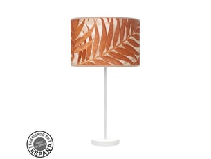 Fabrilamp moda grande lampe à poser blanc terre cuite, abat-jour textile motif feuillage terre cuite, 1 x e27, 63 cm