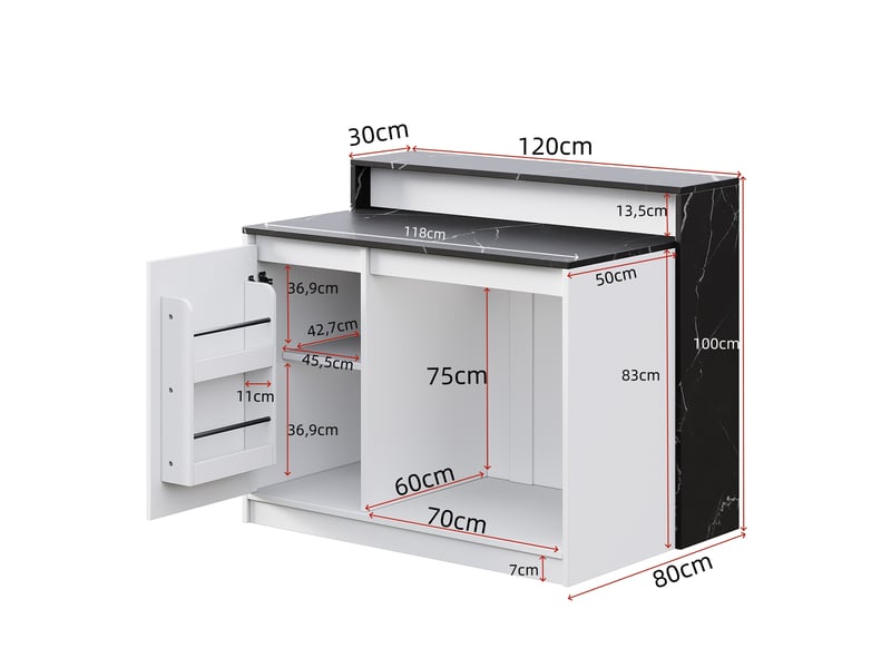  Îlot de cuisine 120x80x100 cm blanc et noir avec bar et espace  - Conforama C