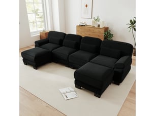 Canapé modulable en u - 4 places - 2 ottomans - velours côtelé - mobilier de salon - grand confort - assise confortable - noir