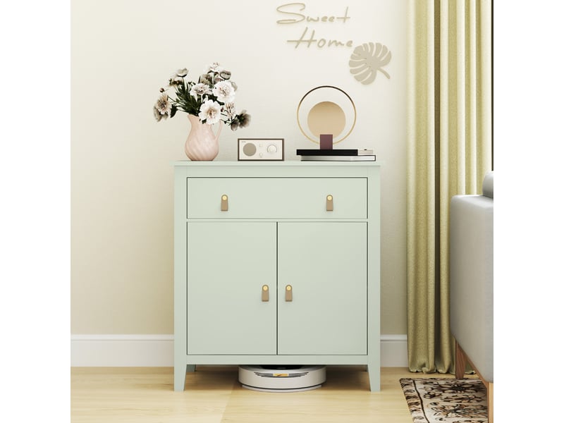  Buffet salon, meuble de rangement avec tiroir, double porte, 80 x 40 x 90 cm, étagère réglable, vert clair  - Conforama D