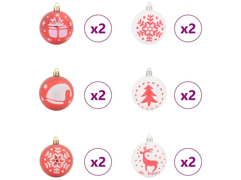 Ensemble de boules de noël 40 pc rouge et blanc ø 6 cm cf61837 - Conforama D