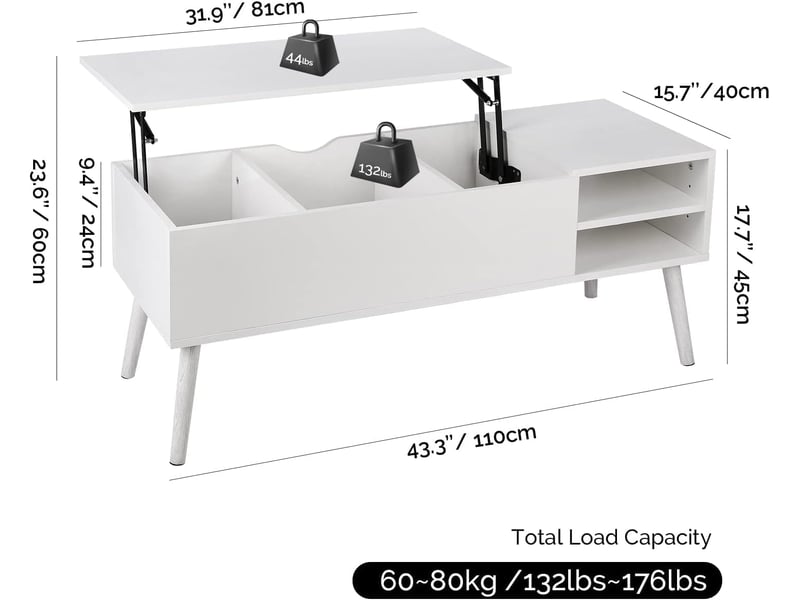  Table basse relevable, table basse de salon, table basse rectangulaire moderne avec tiroir de rangement  - Conforama C