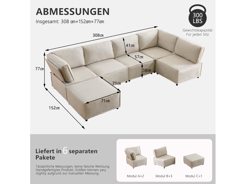 Canapé d'angle modulable convertible 6 places en tissu beige, 6 modules pour un salon flexible et accueillant - Conforama C