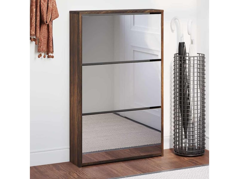  Meuble à chaussure, armoire à chaussures miroir 3 niveaux chêne fumé 63x17x102,5 cm  - Conforama B