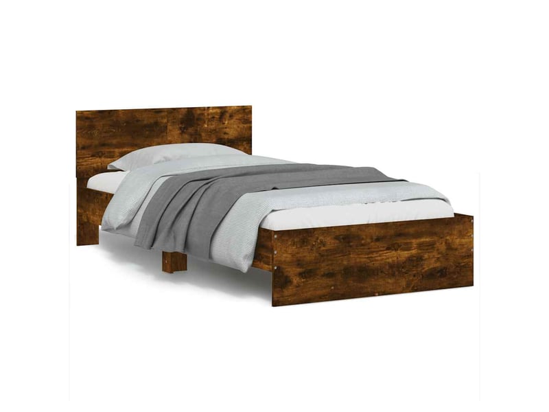  Lit simple- lit adulte -  cadre de lit sans matelas avec tête de lit chêne fumé 100x200cm  - Conforama A