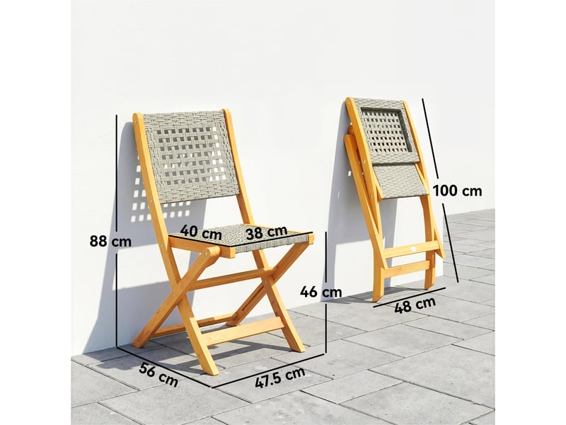  Ensemble de 2 chaises de jardin pliantes en rotin pe et bois d'acacia, supporte jusqu'à 160 kg, gris  - Conforama E