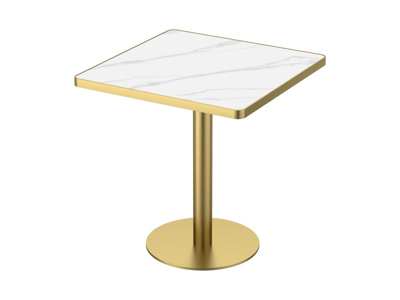  Table à manger ronde de 70 cm en pierre frittée avec plateau blanc et pieds dorés  - Conforama A