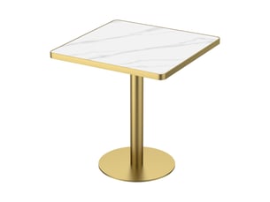 Table à manger ronde de 70 cm en pierre frittée avec plateau blanc et pieds dorés