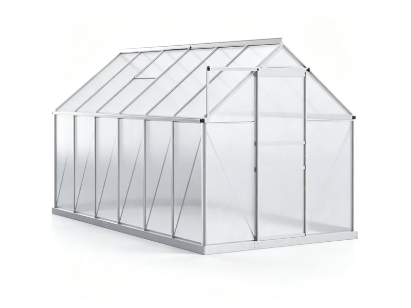 Serre de jardin 375 x 190 x 199 cm – argent et transparent – panneaux en polycarbonate et aération réglable - Conforama A
