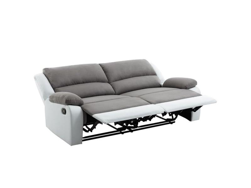 Relaxxo - canapé relax manuel 3 places avec 2 assises xxl leo en microfibre et simili - blancgris - Conforama D