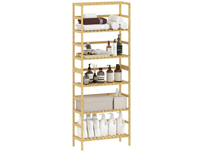  Bibliothèque en bambou à 6 niveaux avec étagères réglables, 60 x 26 x 161 cm, bois naturel  - Conforama A