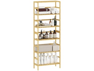 Bibliothèque en bambou à 6 niveaux avec étagères réglables, 60 x 26 x 161 cm, bois naturel