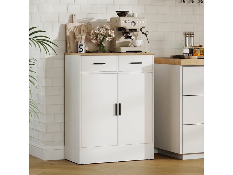  Buffet de rangement avec 2 tiroirs et étagère réglable pour cuisine et salon en bois blanc 68,6 × 35 × 90,3 cm - uvrion  - Conforama C