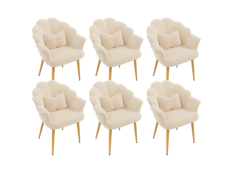 Lot de 6 fauteuils 64x65,5x85 cm avec dossier pétale et pieds dorés, beige - Conforama A