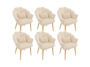 Lot de 6 fauteuils 64x65,5x85 cm avec dossier pétale et pieds dorés, beige