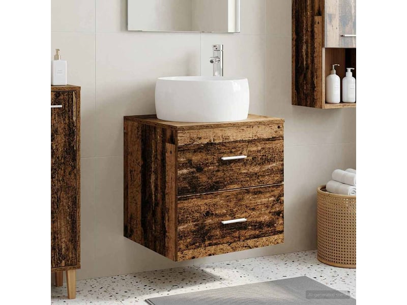  Vanité de lavabo mural, meuble de rangement bois ancien 49.5x44.5x66 cm shl8008  - Conforama B