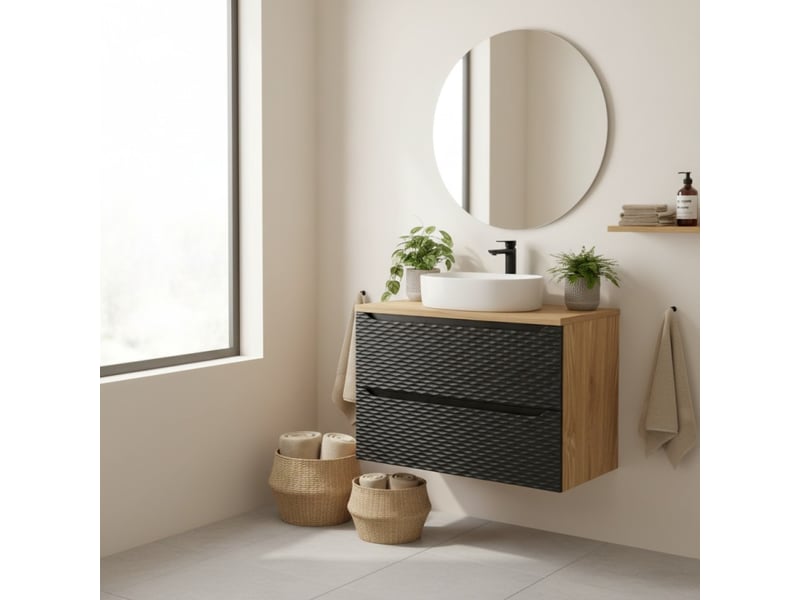 Ensemble de salle de bain yoka noir : meuble sous vasque à tiroirs 60 cm + plan vasque - Conforama B