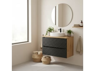 Ensemble de salle de bain yoka noir : meuble sous vasque à tiroirs 60 cm + plan vasque