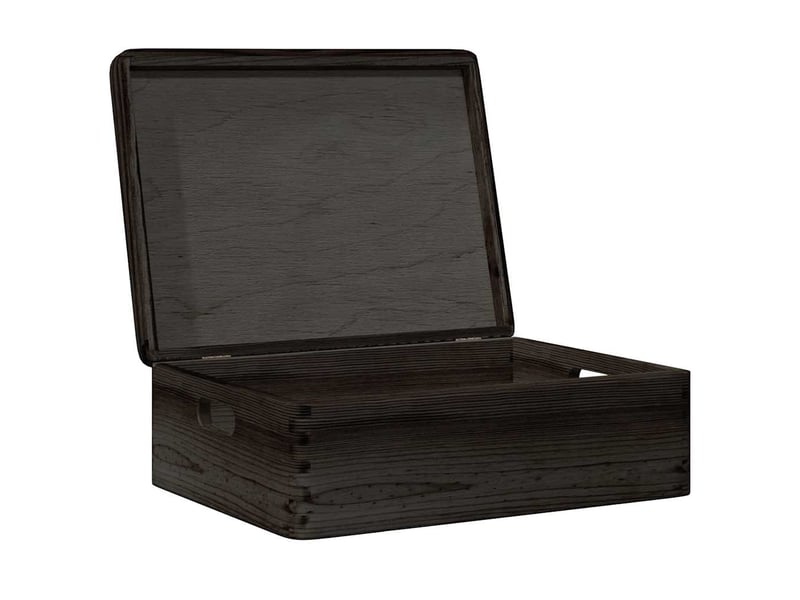 Boîte de rangement, coffre avec couvercle et poignées noir bois pin massif shl20016  - Conforama E
