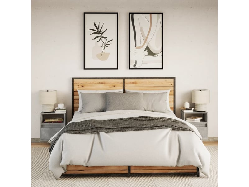 Vidaxl table chevet murale led gris béton 2 pièces meuble rangement 41x31x45cm chambre - Conforama D