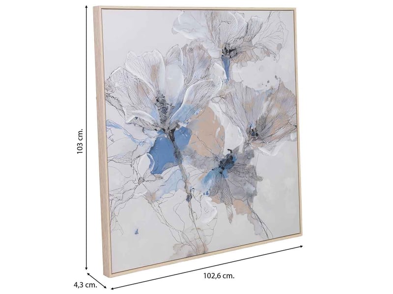  Tableau peint à la main avec cadre en bois blanc cassé 103x4x103h cm  - Conforama C