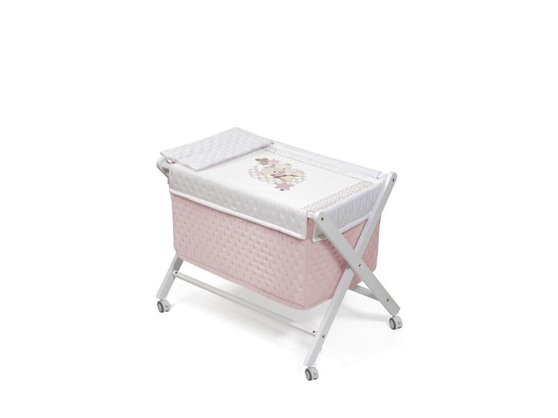  Berceau pliant en hêtre avec matelas - fleurs et pétales interbaby - rose MINITI004-02 - Conforama A