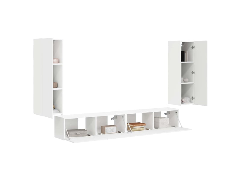  Ensemble de meuble tv - banc tv - meuble de rangement mural 4 pcs blanc bois d'ingénierie  - Conforama C