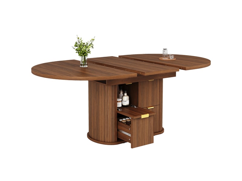 Table à manger 158x118x76.8 cm - extensible - 6 places - 4 à 6 personnes - grand rangement - rabattable - 2 tiroirs - mdf - usage quotidien - noyer CozyNest - Conforama A