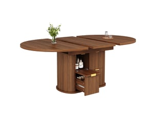 Table à manger 158x118x76.8 cm - extensible - 6 places - 4 à 6 personnes - grand rangement - rabattable - 2 tiroirs - mdf - usage quotidien - noyer
