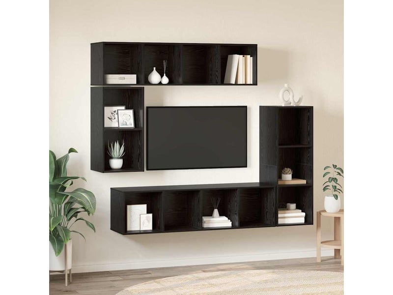  Ensemble meuble tv - banc tv - meuble de rangement 4 pcs chêne noir bois d'ingénierie  - Conforama B