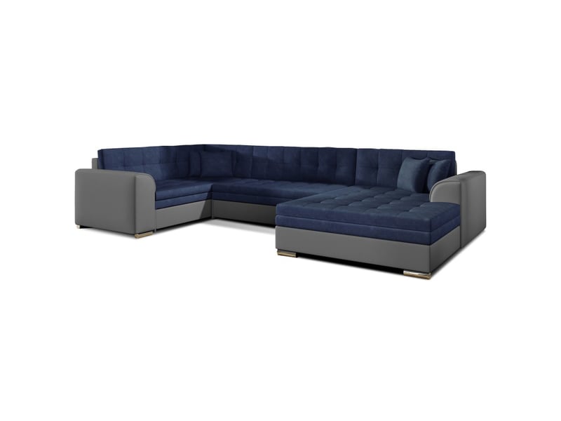  Canapé panoramique convertible caldero 5 places bleu marine et gris – angle droit  - Conforama A