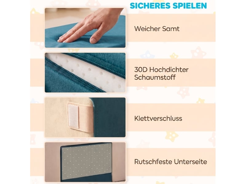  Lot de 2 blocs en mousse pour tout-petits 131x39x44 cm – crème et bleu – housses amovibles lavables  - Conforama E