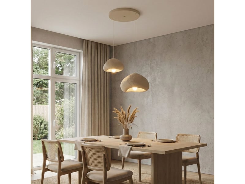  Luminaire design 2 suspensions en fibre de verre beige alma  - Conforama B