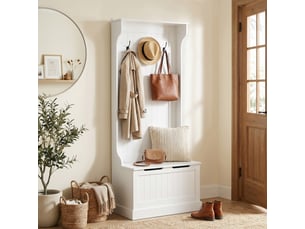 Meuble d'entrée 4 en 1, vestiaire d'entrée avec banc de rangement et 4 crochets doubles, 71,5 x 39,5 x 170 cm, blanc