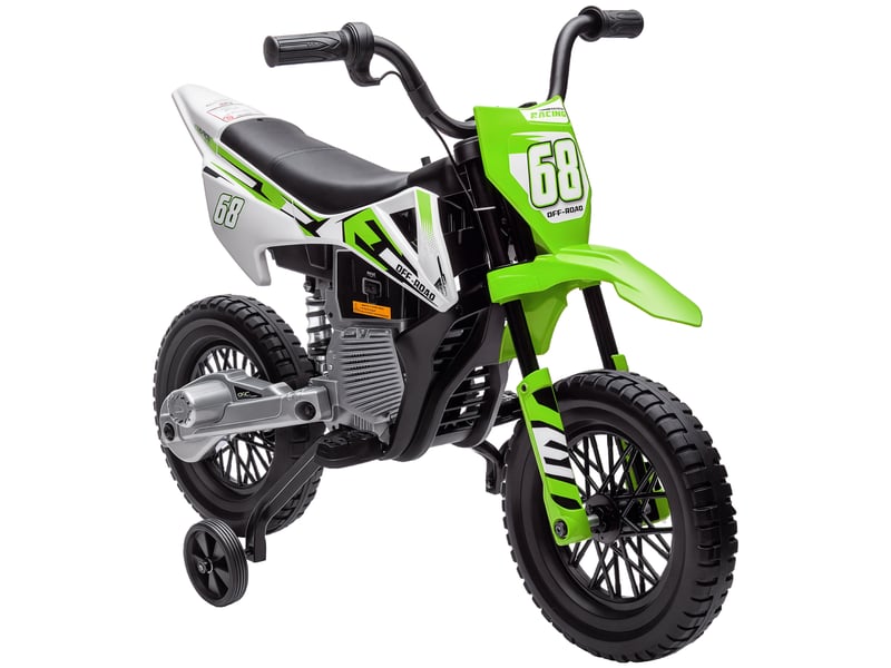  Moto électrique pour enfants avec roues et indicateur de charge, en polypropylène et métal, 109,5 x 60 x 72,5 cm, verte  - Conforama A