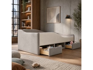 Lit avec rangement 90x190 cm <strong>HAVRYA</strong>  <strong></strong> coloris gris