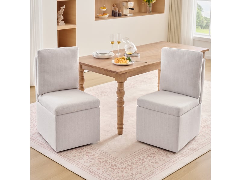  Chaise de salle à manger pivotante avec rangement - lpospi - roulettes, 49 × 65 × 92 cm, chenille - gris beige  - Conforama C